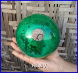 Vintage Green Glass 5.2 German Kugel Christmas Ornament Beehive Brass Cap 274