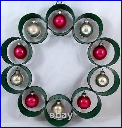 Vintage Green Metal Christmas Wreath Ball Ornament Collection Display RARE MCM