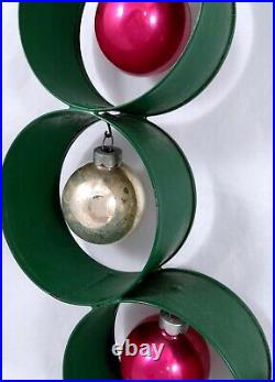 Vintage Green Metal Christmas Wreath Ball Ornament Collection Display RARE MCM