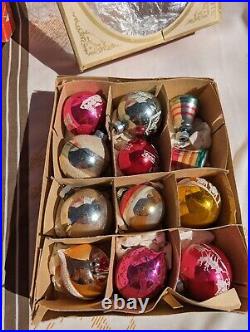 Vintage Hand Blown & Decorated Polish Glass Tree Ornaments 4 Boxes 48 Ornaments
