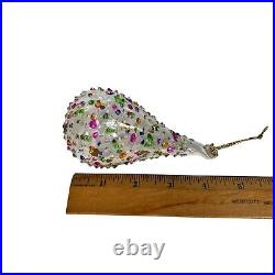Vintage Handblown Glass Christmas Ornament Hand Painted Tear Drops Set Of 6 Pear