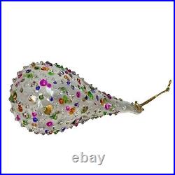 Vintage Handblown Glass Christmas Ornament Hand Painted Tear Drops Set Of 6 Pear