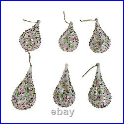 Vintage Handblown Glass Christmas Ornament Hand Painted Tear Drops Set Of 6 Pear