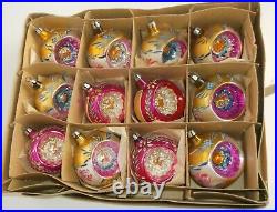 Vintage Hot Pink Gold Mercury Glass Indent Christmas Ornaments Poland