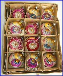 Vintage Hot Pink Gold Mercury Glass Indent Christmas Ornaments Poland