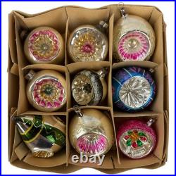 Vintage Indent Glass Christmas Ornaments Set of 9 including 3 Corning US of A