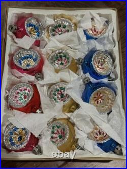 Vintage Indents Poland Glass Christmas Ornaments, Set Of 12, With Box