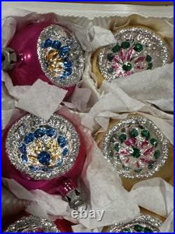 Vintage Indents Poland Glass Christmas Ornaments, Set Of 12, With Box