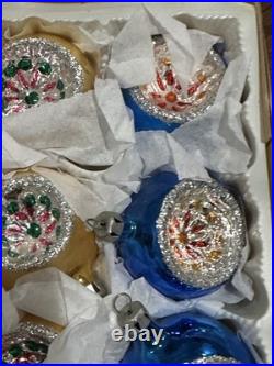 Vintage Indents Poland Glass Christmas Ornaments, Set Of 12, With Box