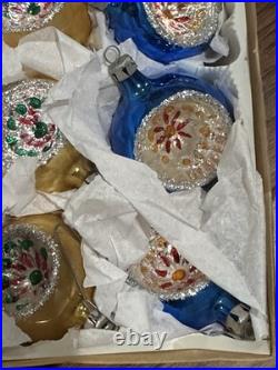 Vintage Indents Poland Glass Christmas Ornaments, Set Of 12, With Box