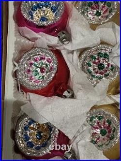 Vintage Indents Poland Glass Christmas Ornaments, Set Of 12, With Box