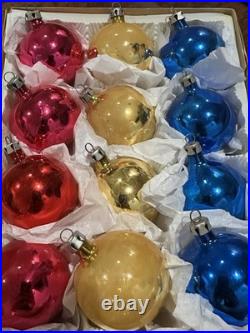 Vintage Indents Poland Glass Christmas Ornaments, Set Of 12, With Box