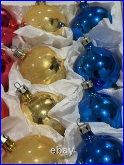 Vintage Indents Poland Glass Christmas Ornaments, Set Of 12, With Box