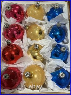 Vintage Indents Poland Glass Christmas Ornaments, Set Of 12, With Box