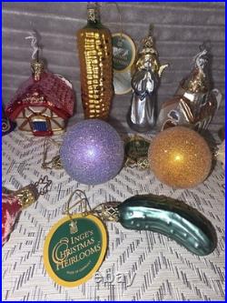 Vintage Inge's Christmas Heirlooms glass ornaments. Lot of 16. Excellent Cond