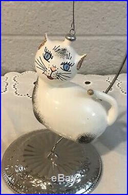Vintage Italian Art Glass De Carlini CAT Christmas Ornament Hand Painted