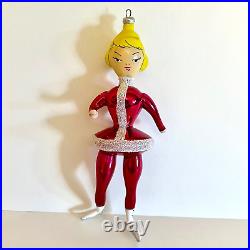 Vintage Italian Blown Glass Ornament 1950s Pink Woman Ice Skater Christmas