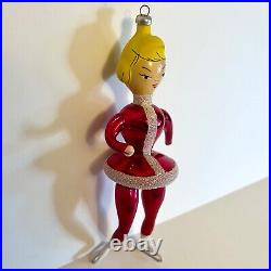 Vintage Italian Blown Glass Ornament 1950s Pink Woman Ice Skater Christmas