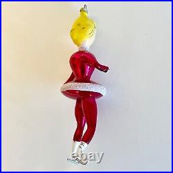 Vintage Italian Blown Glass Ornament 1950s Pink Woman Ice Skater Christmas