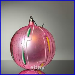 Vintage JUMBO Poland Pink Hand-Painted Glass Ornament 4.5 RARE Radko 1988 Vintage JUMBO Poland Pink Hand-Painted Glass Ornament 4.5 RARE Radko 1988