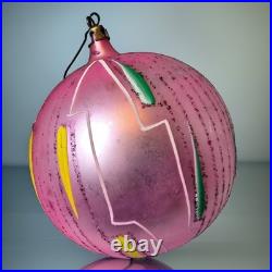 Vintage JUMBO Poland Pink Hand-Painted Glass Ornament 4.5 RARE Radko 1988 Vintage JUMBO Poland Pink Hand-Painted Glass Ornament 4.5 RARE Radko 1988