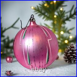 Vintage JUMBO Poland Pink Hand-Painted Glass Ornament 4.5 RARE Radko 1988 Vintage JUMBO Poland Pink Hand-Painted Glass Ornament 4.5 RARE Radko 1988