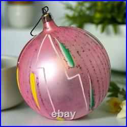 Vintage JUMBO Poland Pink Hand-Painted Glass Ornament 4.5 RARE Radko 1988 Vintage JUMBO Poland Pink Hand-Painted Glass Ornament 4.5 RARE Radko 1988