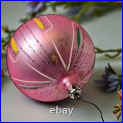 Vintage JUMBO Poland Pink Hand-Painted Glass Ornament 4.5 RARE Radko 1988 Vintage JUMBO Poland Pink Hand-Painted Glass Ornament 4.5 RARE Radko 1988