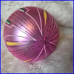 Vintage JUMBO Poland Pink Hand-Painted Glass Ornament 4.5 RARE Radko 1988 Vintage JUMBO Poland Pink Hand-Painted Glass Ornament 4.5 RARE Radko 1988
