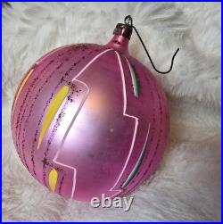 Vintage JUMBO Poland Pink Hand-Painted Glass Ornament 4.5 RARE Radko 1988 Vintage JUMBO Poland Pink Hand-Painted Glass Ornament 4.5 RARE Radko 1988