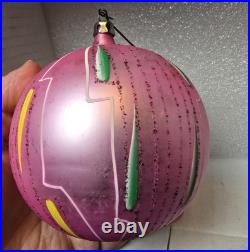 Vintage JUMBO Poland Pink Hand-Painted Glass Ornament 4.5 RARE Radko 1988 Vintage JUMBO Poland Pink Hand-Painted Glass Ornament 4.5 RARE Radko 1988