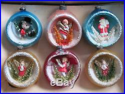 Vintage Japan Indent Diorama Christmas Tree Ornaments, Glass, Original Box, Mica