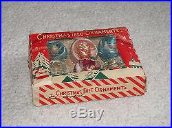 Vintage Japan Indent Diorama Christmas Tree Ornaments, Glass, Original Box, Mica