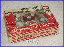 Vintage Japan Indent Diorama Christmas Tree Ornaments, Glass, Original Box, Mica