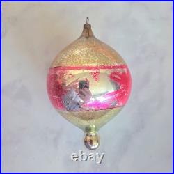 Vintage Jumbo Mercury Glass Christmas Ornament Teardrop Bobber Pink Silver