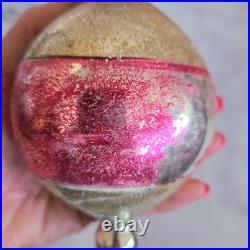 Vintage Jumbo Mercury Glass Christmas Ornament Teardrop Bobber Pink Silver