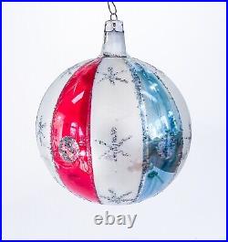 Vintage Jumbo Poland Striped Mica Multicolor Round Glass Ornament