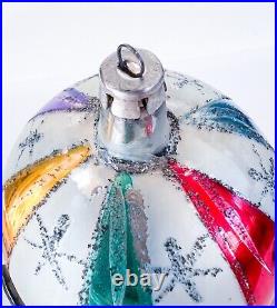Vintage Jumbo Poland Striped Mica Multicolor Round Glass Ornament