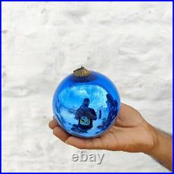 Vintage Kugel Heavy 4.1 Azure Blue Glass Round Christmas Ornament Germany 565