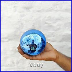 Vintage Kugel Heavy 4.1 Azure Blue Glass Round Christmas Ornament Germany 565