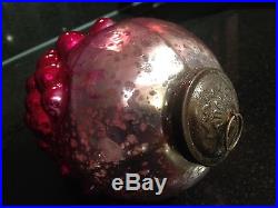 Vintage Kugel LARGE 9 Red Glass Christmas Ornament Brass Top RARE