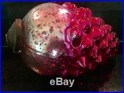 Vintage Kugel LARGE 9 Red Glass Christmas Ornament Brass Top RARE