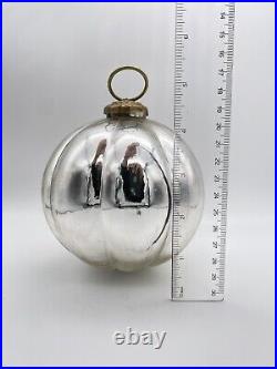 Vintage Kugel Silver Melon Shaped Ball Christmas Ornament 4.5 Brass Cap