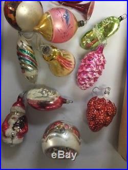 Vintage LOT Shiny Brite Box ATOMIC GLASS Christmas Ornaments Antique Glitter
