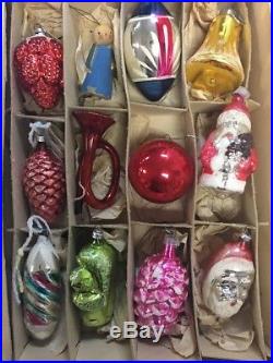 Vintage LOT Shiny Brite Box ATOMIC GLASS Christmas Ornaments Antique Glitter