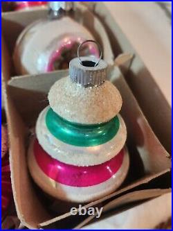 Vintage Large Blown Glass Sunburst Indent & UFOs Christmas Ornaments Shiny Brite
