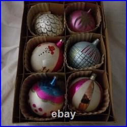 Vintage Large Mercury Glass Ornaments made in Poland Orig. Box set of 6