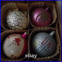 Vintage Large Mercury Glass Ornaments made in Poland Orig. Box set of 6