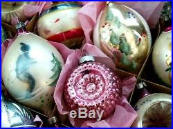 Vintage Large Poland Fancy Shape Indent Finial Glass Christmas Tree Ornaments