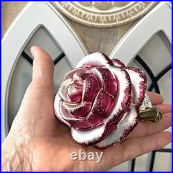 Vintage Living Quarters Hand Blown Glass Rose Ornaments Pink Clip On Poland